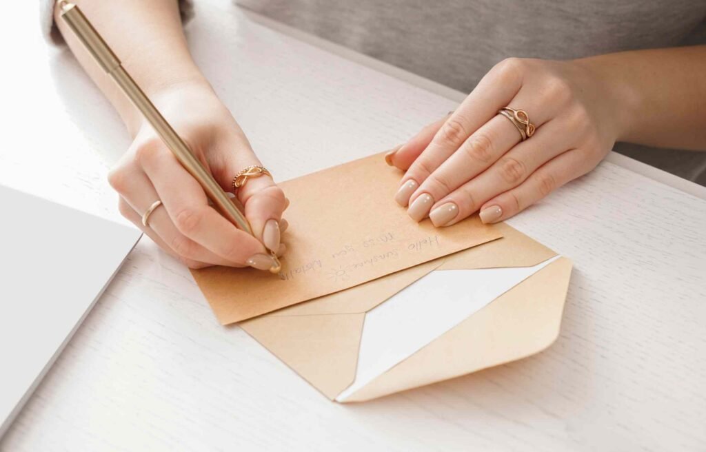 A young woman learning how to write a heartfelt love letter