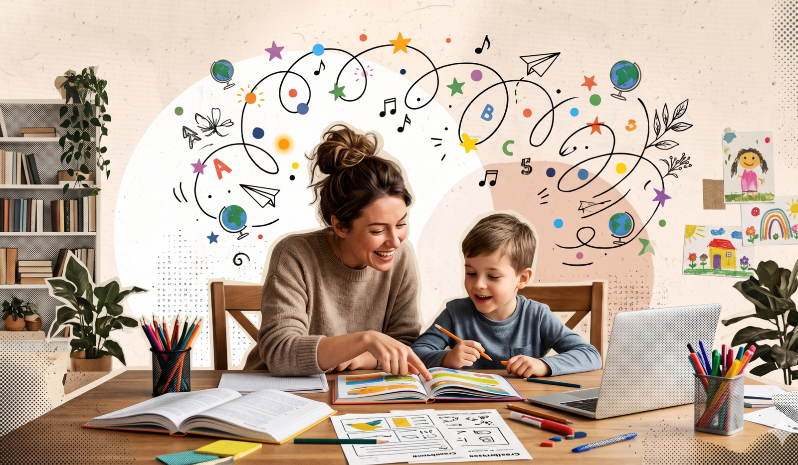 mother teaching her child during homeschooling